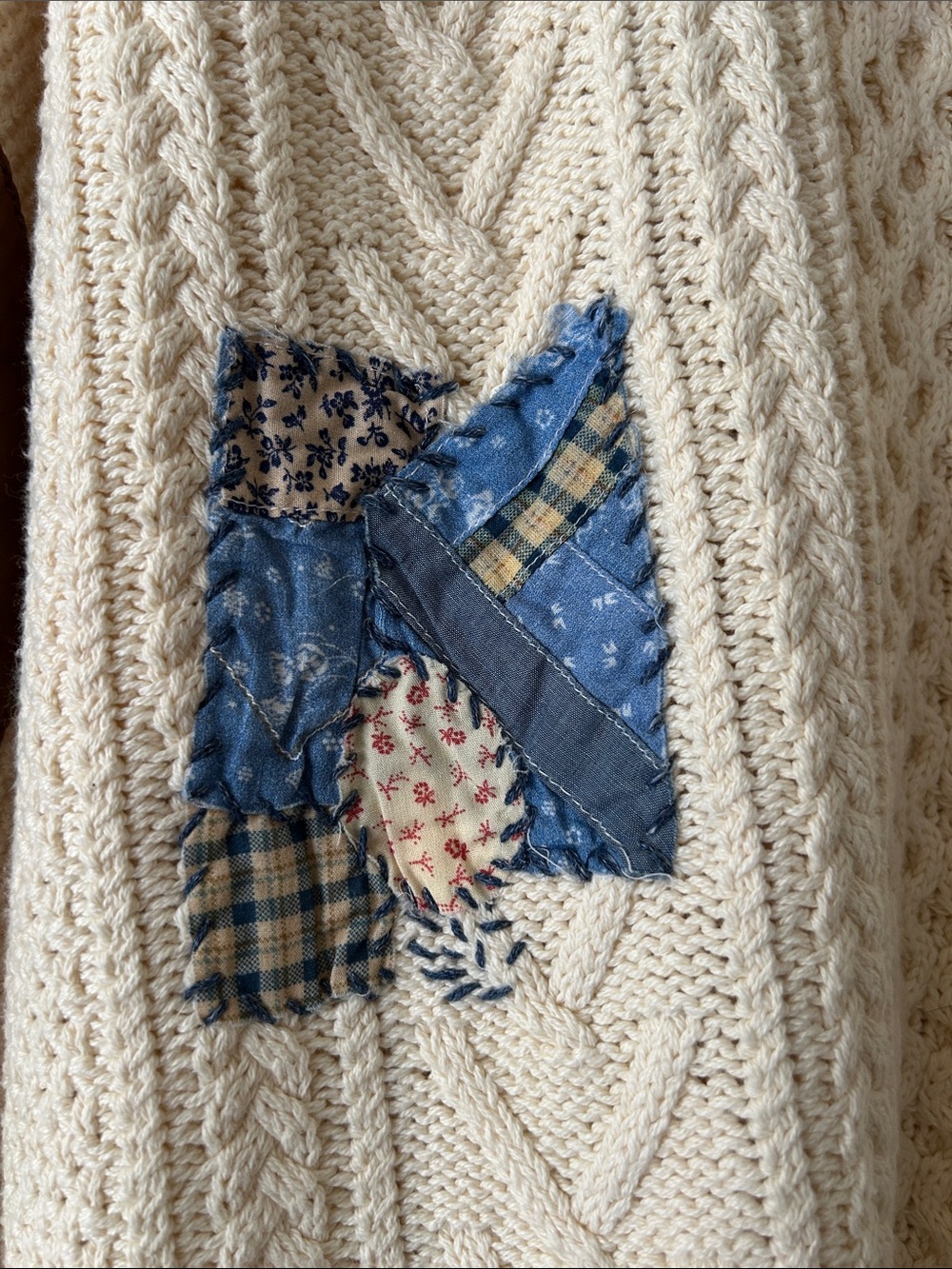 Rare Polo Ralph Lauren Women’s Cotton Cable Patchwork Cardigan Pockets Elbow M - Picture 9 of 14